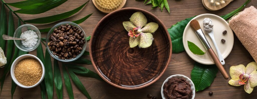 Some of the herbs and topical solutions used in Aveda Institute Maryland's MASSAGE THERAPY program