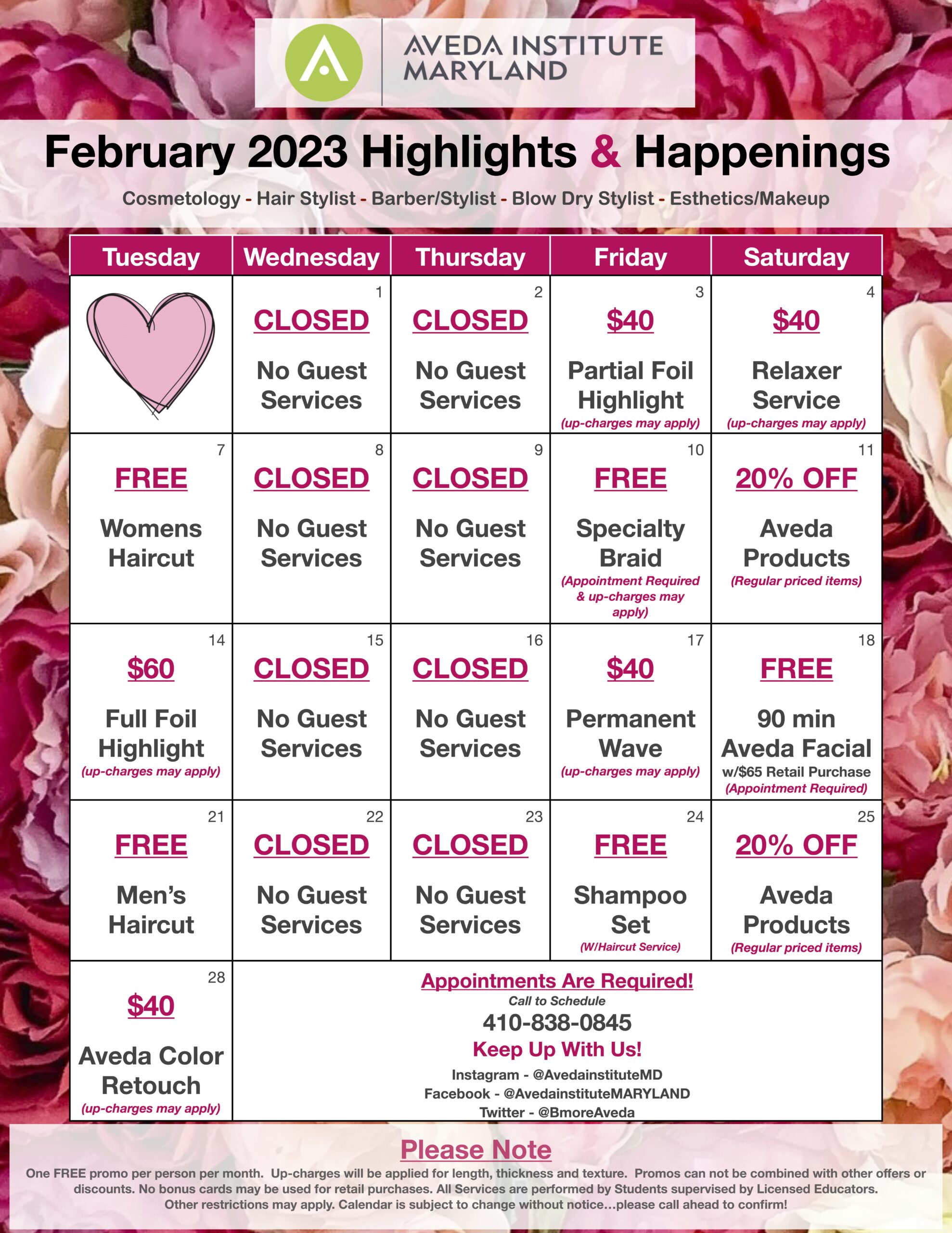 February 2023 Guest Calendar Aveda Institute Maryland